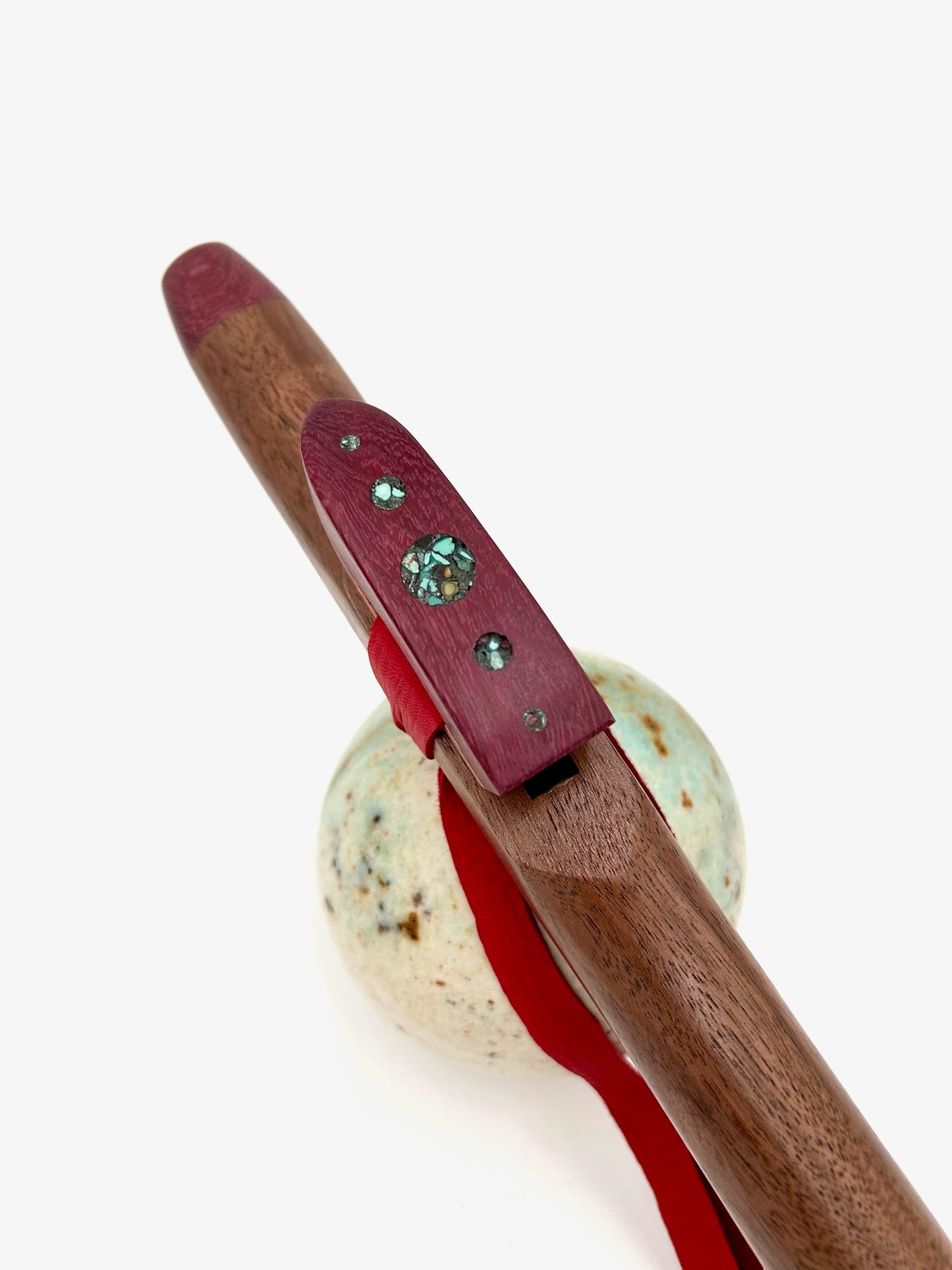 Flute in F - Aeolian Tuning - Walnut & Purpleheart with Turquoise Rain Drop Design