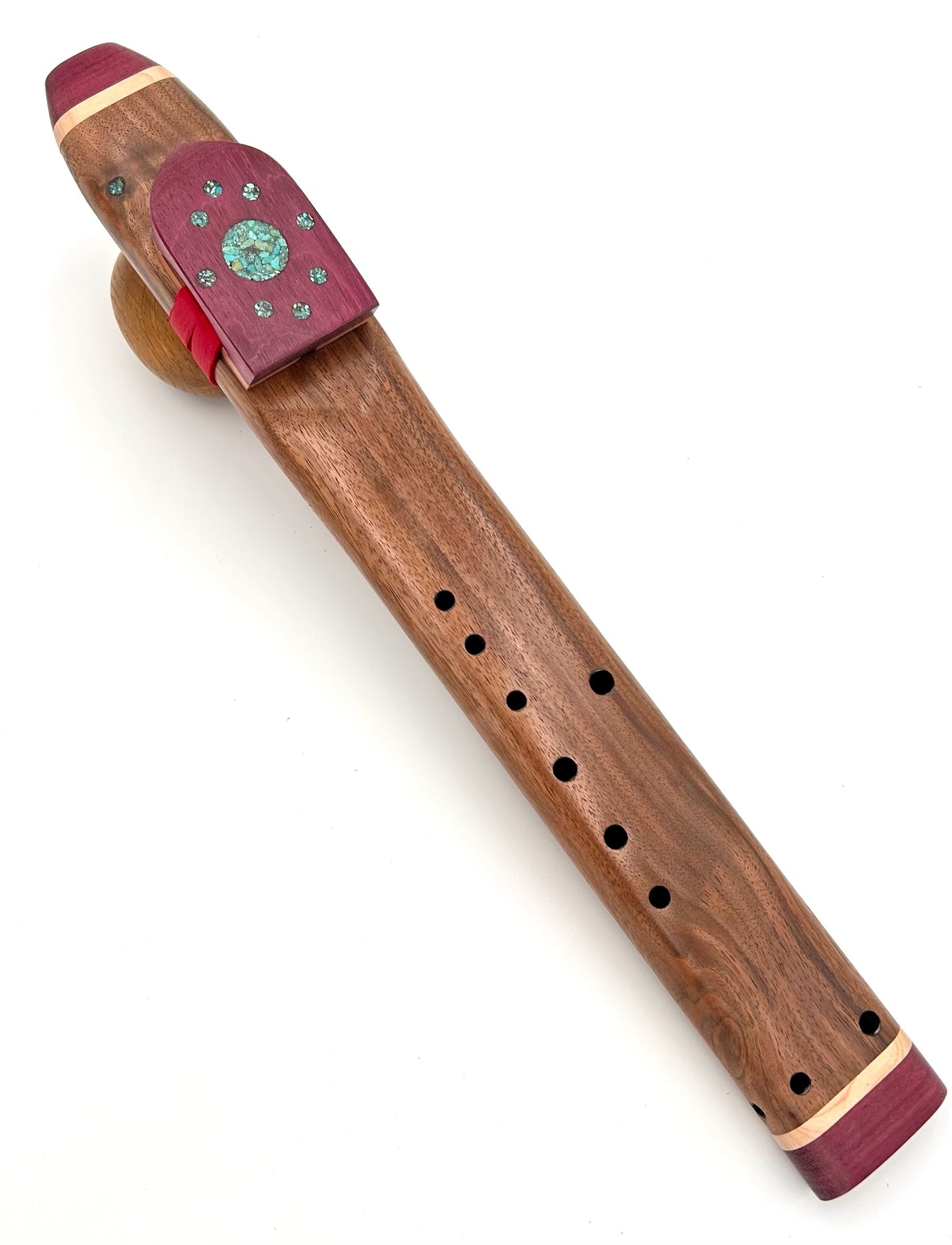 Mid Range Alternating Drone - Walnut, Maple & Purpleheart with Circle Turquoise Inlay