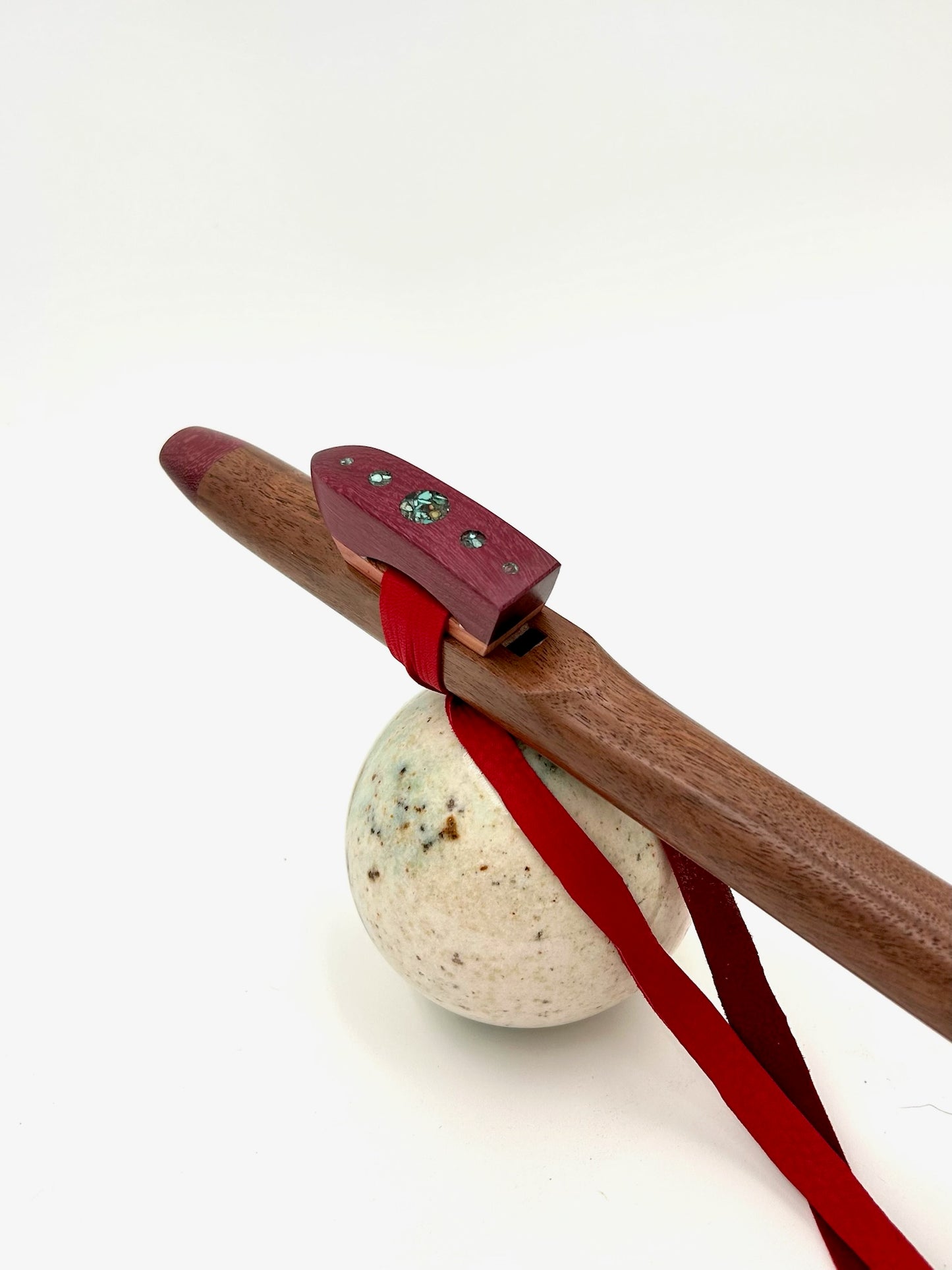 Flute in F - Aeolian Tuning - Walnut & Purpleheart with Turquoise Rain Drop Design