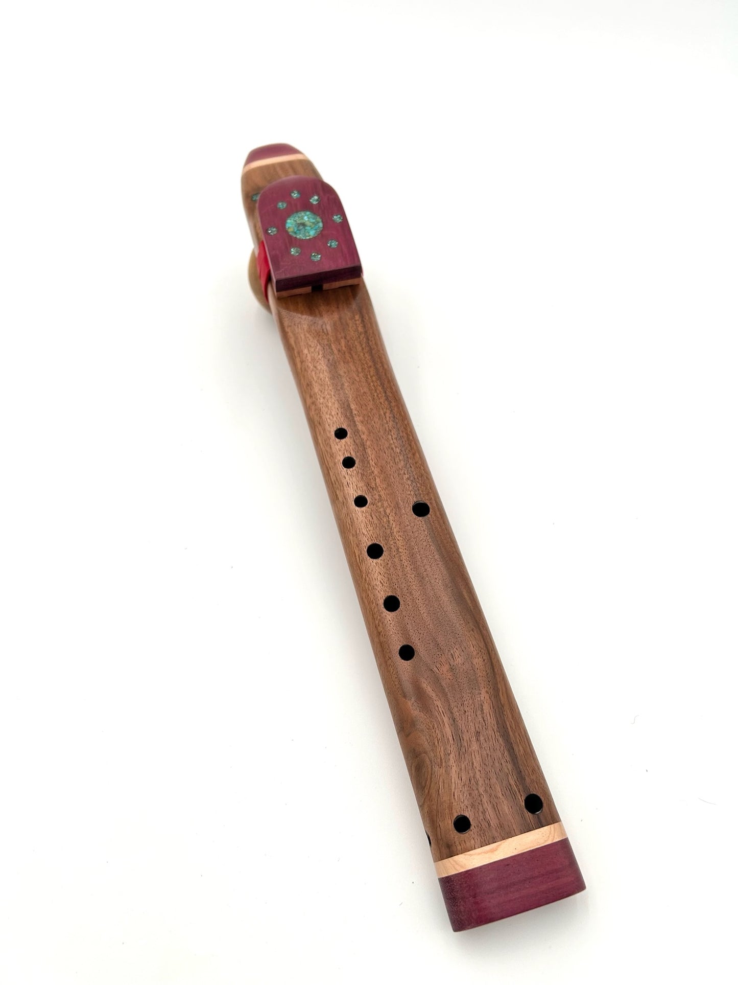Mid Range Alternating Drone - Walnut, Maple & Purpleheart with Circle Turquoise Inlay