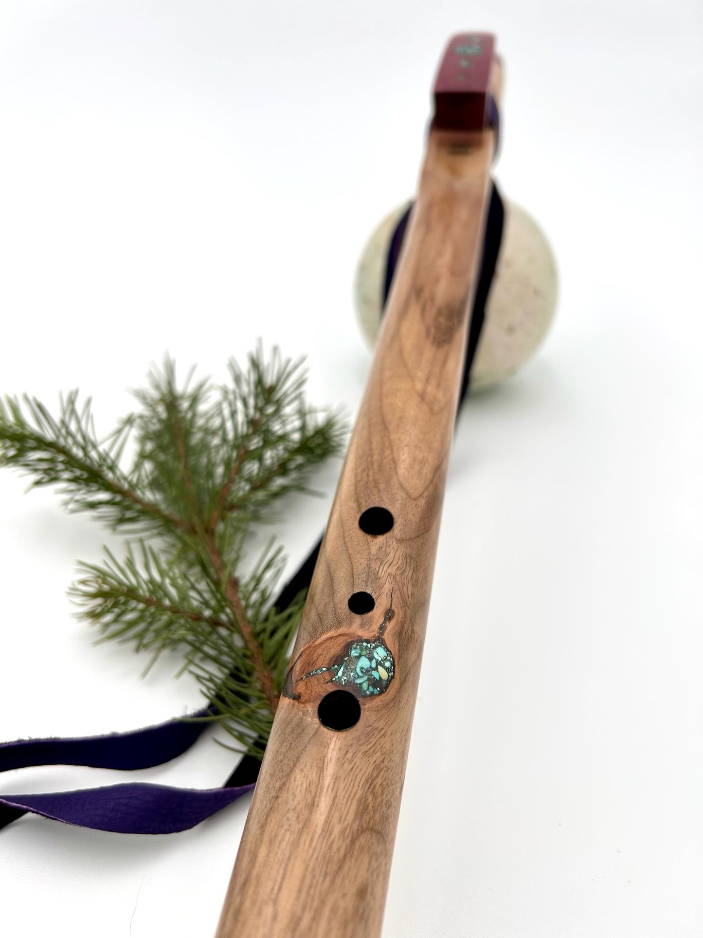 Flute in F - Aeolian Tuning - Myrtle & Purpleheart with Turquoise