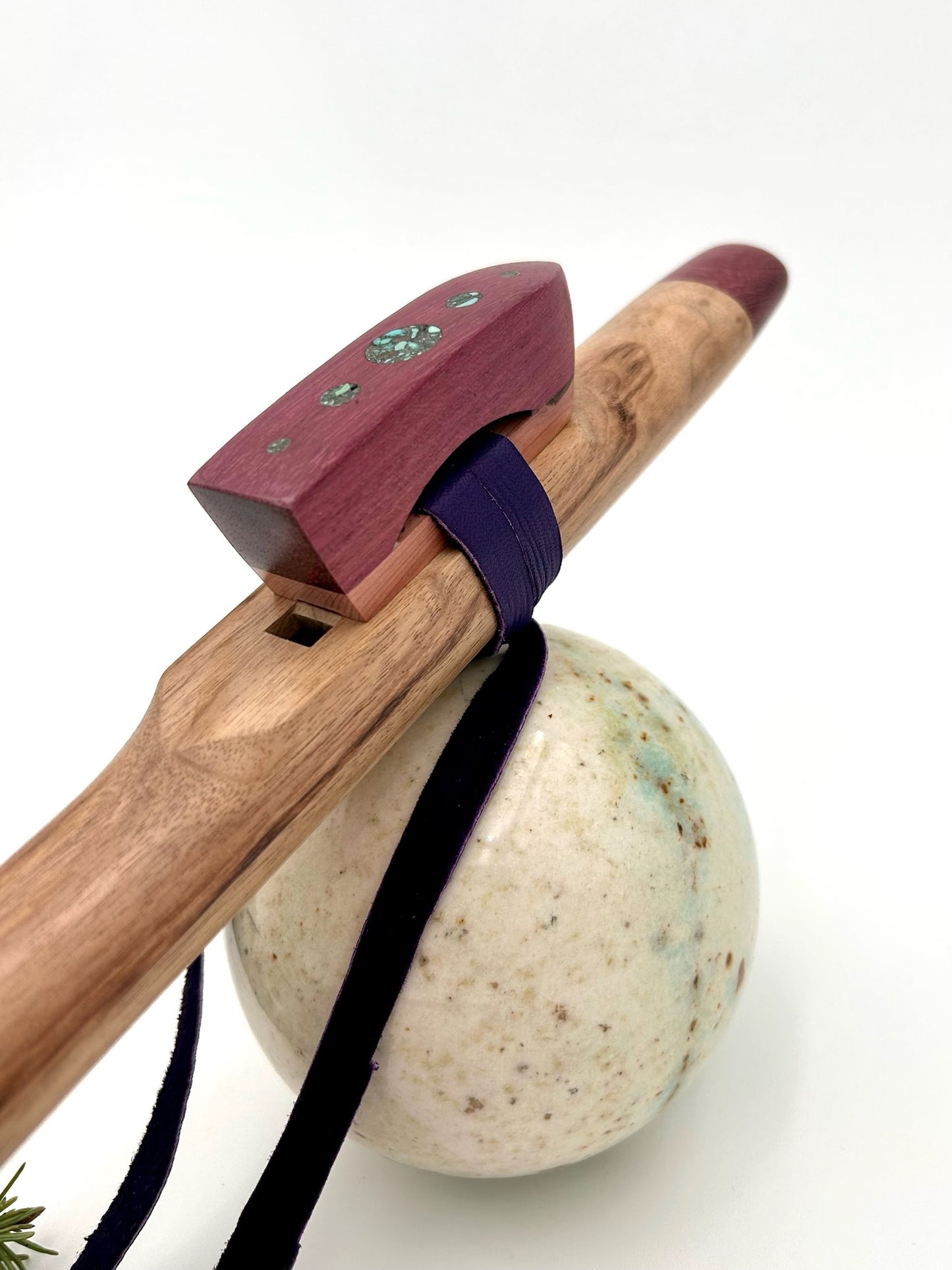 Flute in F - Aeolian Tuning - Myrtle & Purpleheart with Turquoise