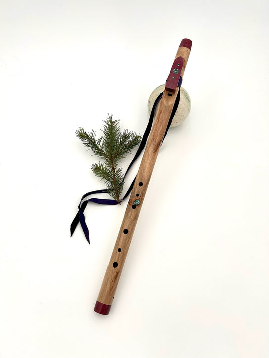 Flute in F - Aeolian Tuning - Myrtle & Purpleheart with Turquoise